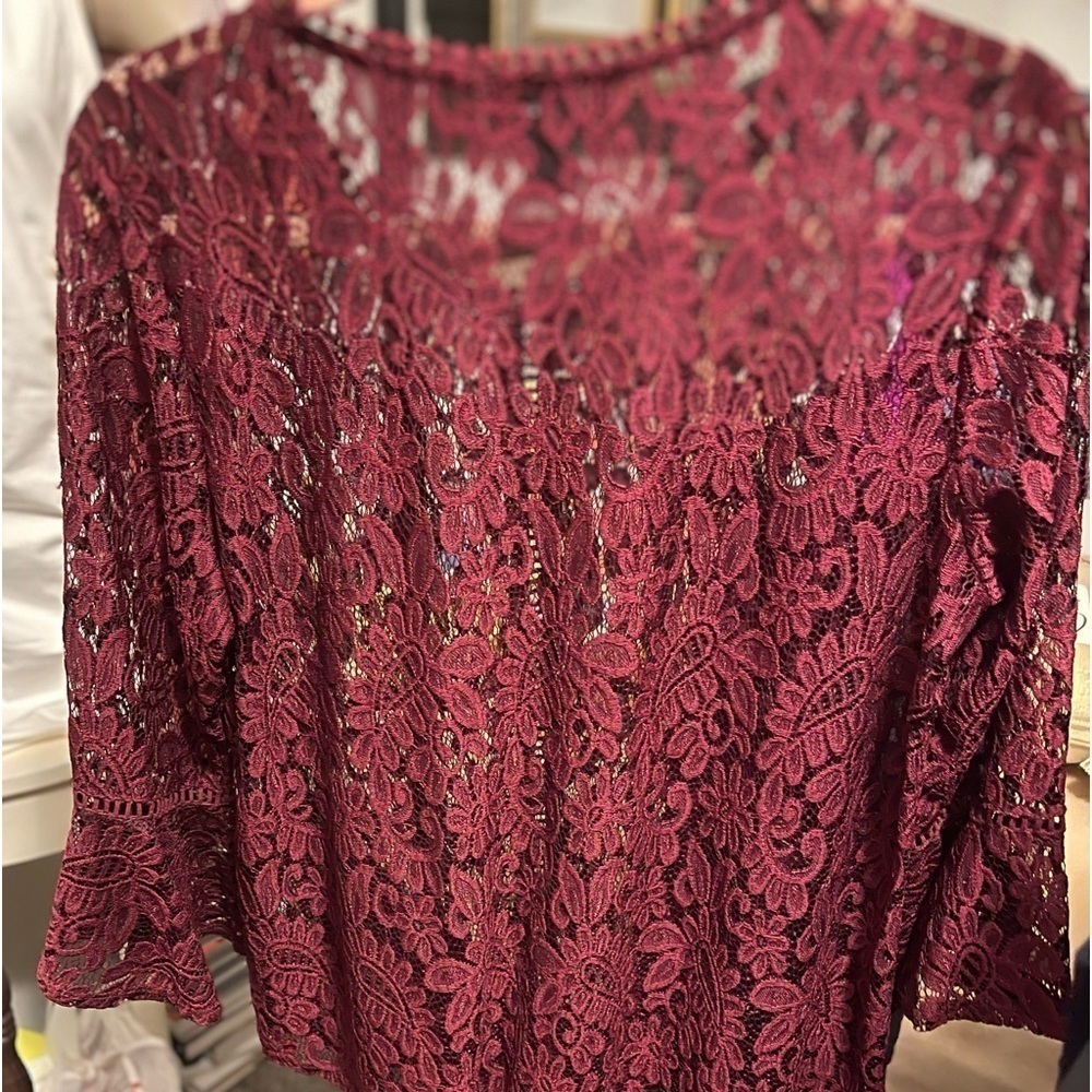 Liz Claiborne Burgundy Lace Top